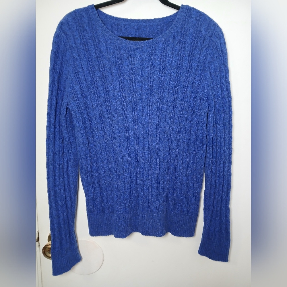 Women's Royal Blue Cable Knit Sweater Pullover Size Medium